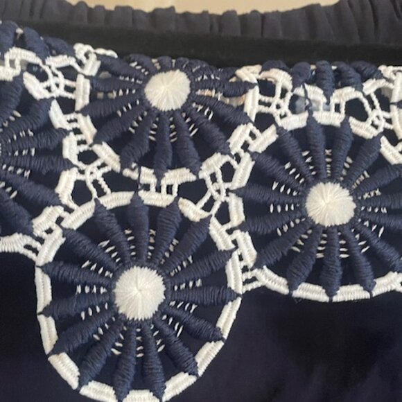 LOFT Navy Blue Circle Lace Off the Shoulder Shift Dress, Size Medium - Picture 3 of 7